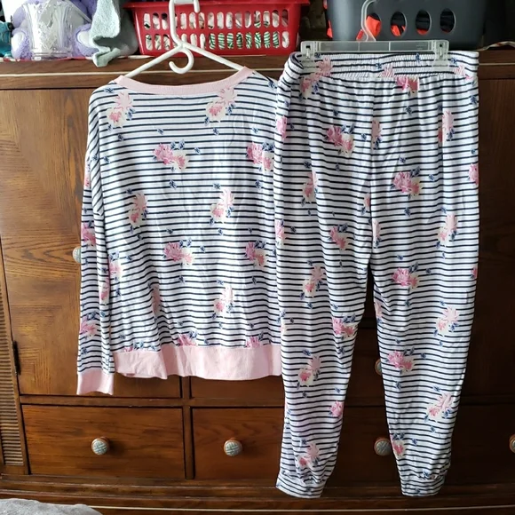 Carisma Women's Striped Pajama Set with Floral Accents - Picture 8 of 8